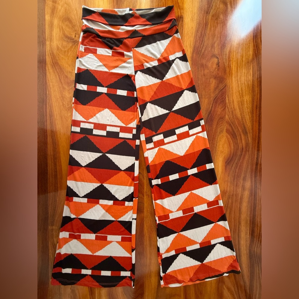 Solola Fe Y2K Geometric Patterned Wide-Leg Fold-Over Stretch Pants Size Medium